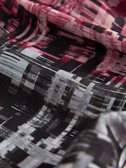Black/Red Floral Check Cuffed Long Sleeve Sheer V-Neck Zip Detail Blouse - Image 6 of 6