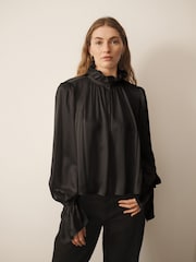 Qara - CERENE Long Sleeve High Neck Satin Blouse - 11şəkildən 1 şəkil