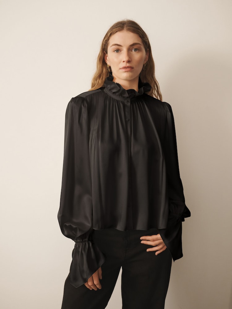 Qara - CERENE Long Sleeve High Neck Satin Blouse - 11şəkildən 1 şəkil