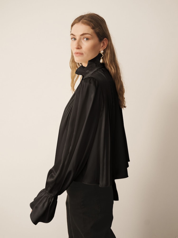 Qara - CERENE Long Sleeve High Neck Satin Blouse - 11şəkildən 2 şəkil