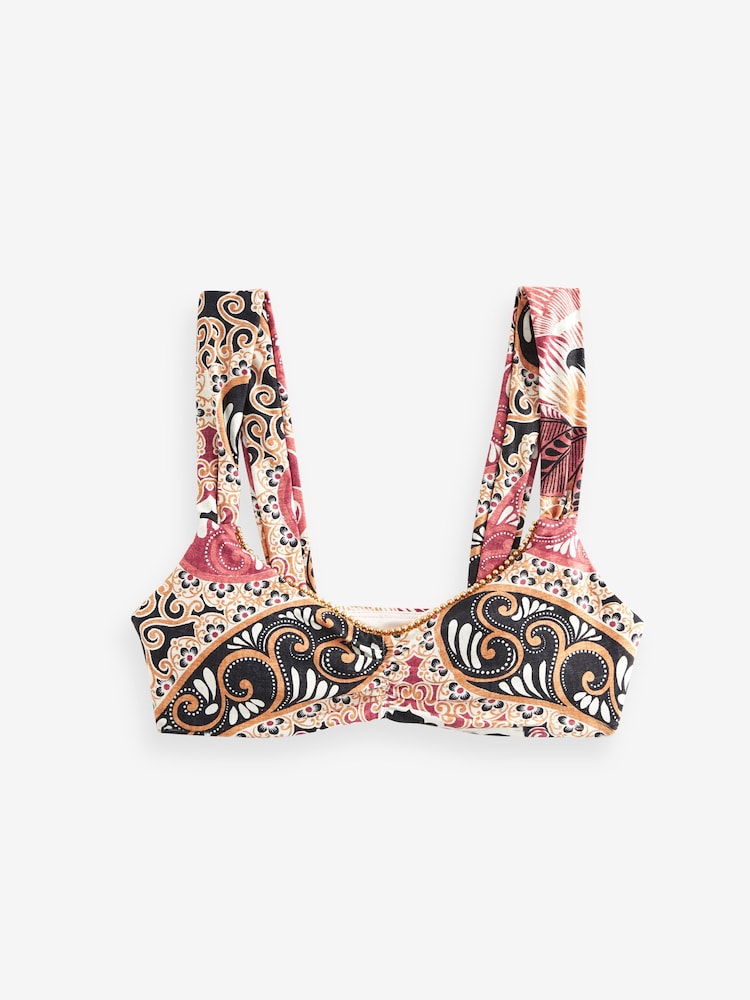 Pink Paisley Beaded Wide Strap Crop Bikini Top - Image 6 of 6