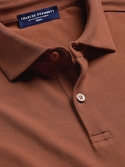 Charles Tyrwhitt Brown Short Sleeve Cotton Stretch Smart Pique Polo Shirt - Image 4 of 5
