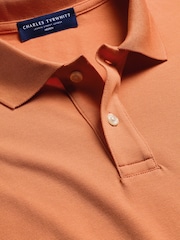 Charles Tyrwhitt Orange Short Sleeve Cotton Stretch Pique Polo - Image 4 of 5