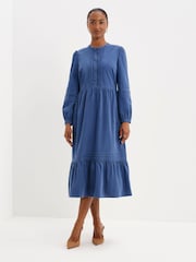 Finery Blue Christina Corduroy Tiered Midi Dress - Image 1 of 5