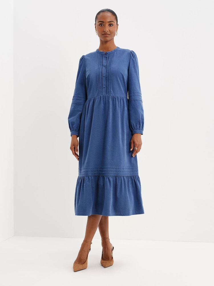 Finery Blue Christina Corduroy Tiered Midi Dress - Image 1 of 5 Finery Blue Christina Corduroy Tiered Midi Dress - Image 1 of 5