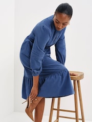 Finery Blue Christina Corduroy Tiered Midi Dress - Image 4 of 5