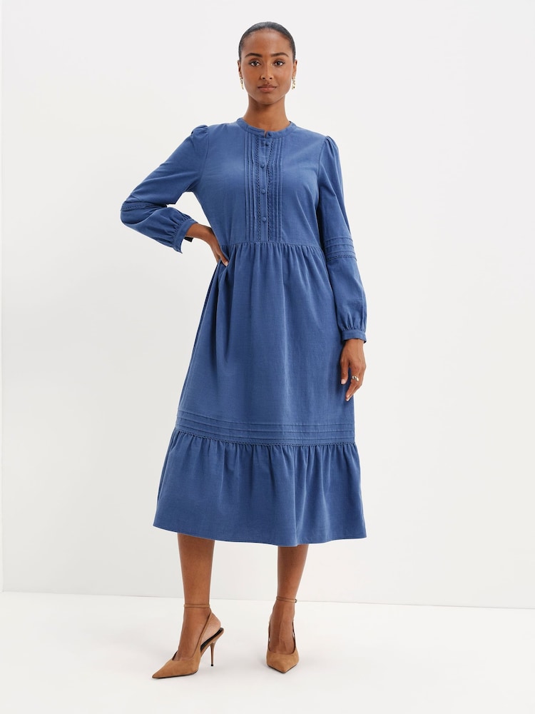 Finery Blue Christina Corduroy Tiered Midi Dress - Image 5 of 5 Finery Blue Christina Corduroy Tiered Midi Dress - Image 5 of 5