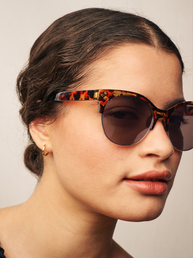 Tortoiseshell Brown Clubmaster Frame Sunglasses - Image 1 of 4