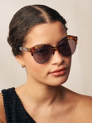 Tortoiseshell Brown Clubmaster Frame Sunglasses - Image 2 of 4