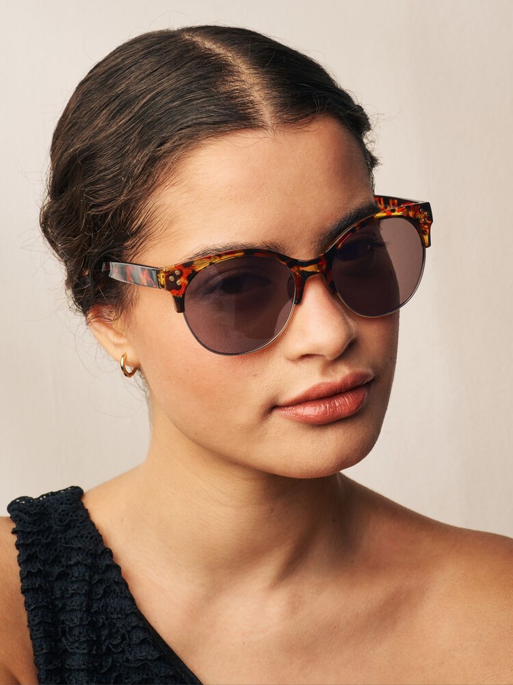 Tortoiseshell Brown Clubmaster Frame Sunglasses - Image 2 of 4