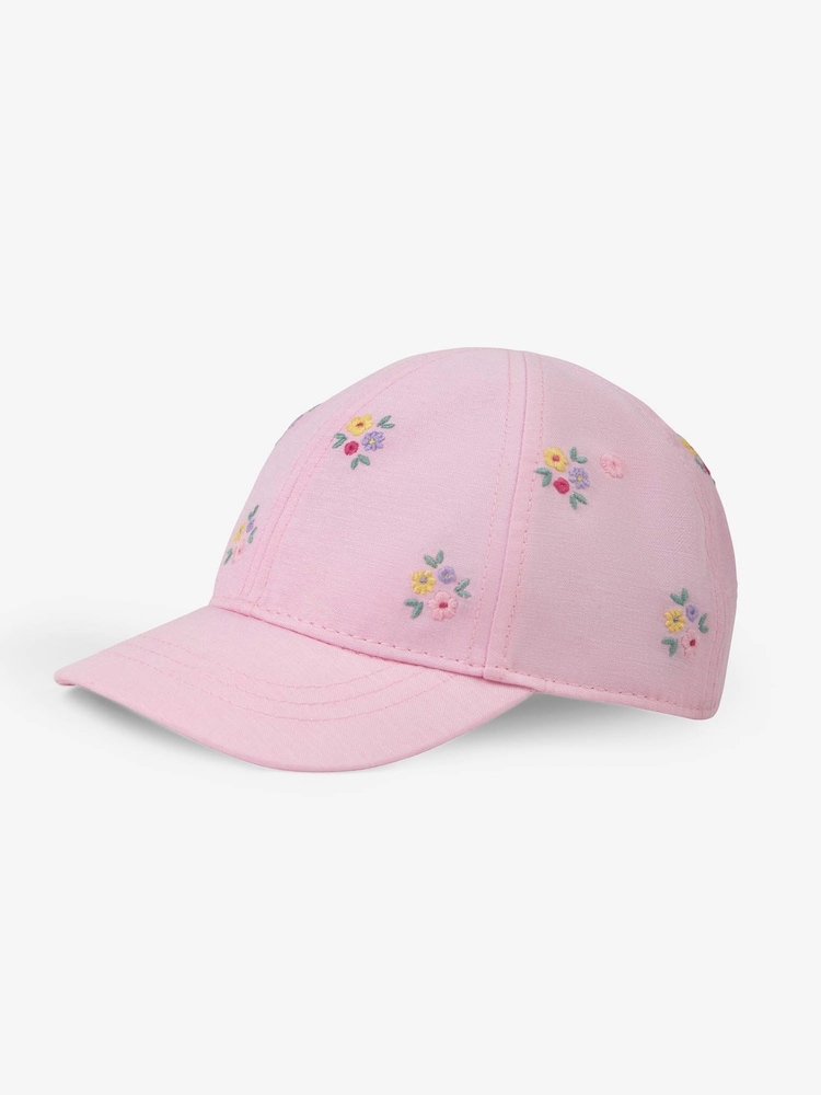 JoJo Maman Bébé Pink Girls' Floral Embroidered Baseball Cap - Image 1 of 4