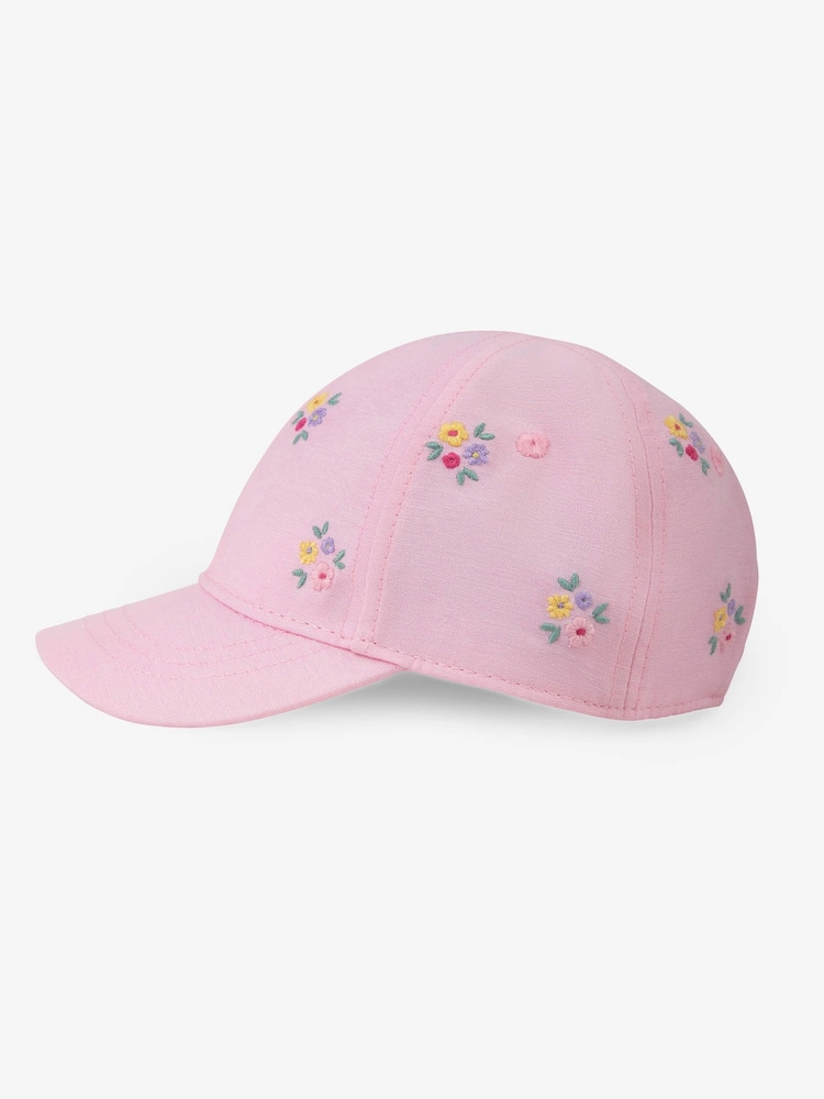 JoJo Maman Bébé Pink Girls' Floral Embroidered Baseball Cap - Image 2 of 4