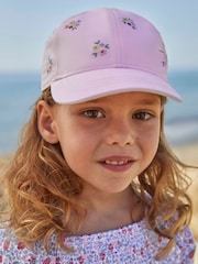 JoJo Maman Bébé Pink Girls' Floral Embroidered Baseball Cap - Image 4 of 4