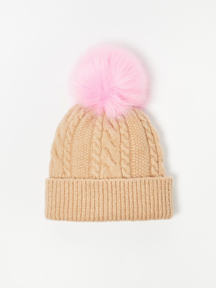 rjava - Oliver Bonas Cable Pom Knitted Bobble klobuki in kape; pokrivala - Slika 1 iz 4