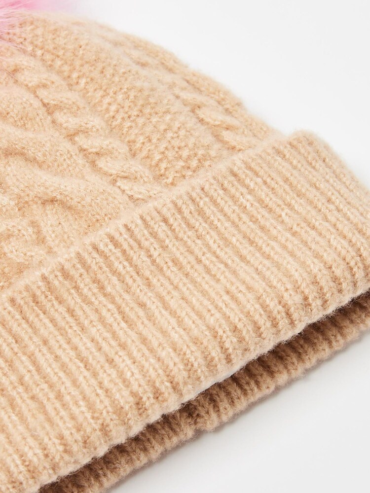 Oliver Bonas Brown Cable Pom Knitted Bobble Hat - Image 4 of 4 Oliver Bonas Brown Cable Pom Knitted Bobble Hat - Image 4 of 4