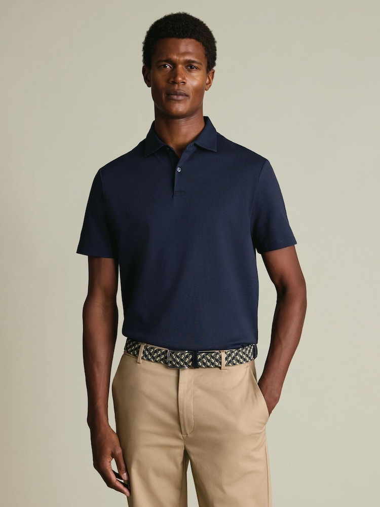 Charles Tyrwhitt Blue Popcorn textured Polo Shirt - Image 1 of 5