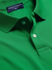 Charles Tyrwhitt Green Short Sleeve Cotton Stretch Pique Polo Shirt - Image 4 of 5