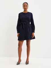 Finery Blue Marianne Corduroy Tie Waist Short Dress - Image 1 of 5