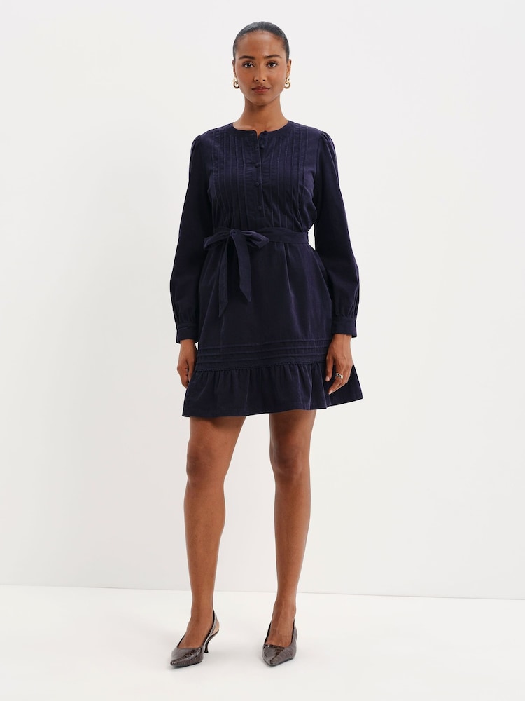 Finery Blue Marianne Corduroy Tie Waist Short Dress - Image 1 of 5 Finery Blue Marianne Corduroy Tie Waist Short Dress - Image 1 of 5