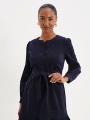 Finery Blue Marianne Corduroy Tie Waist Short Dress - Image 3 of 5
