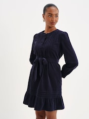 Finery Blue Marianne Corduroy Tie Waist Short Dress - Image 4 of 5