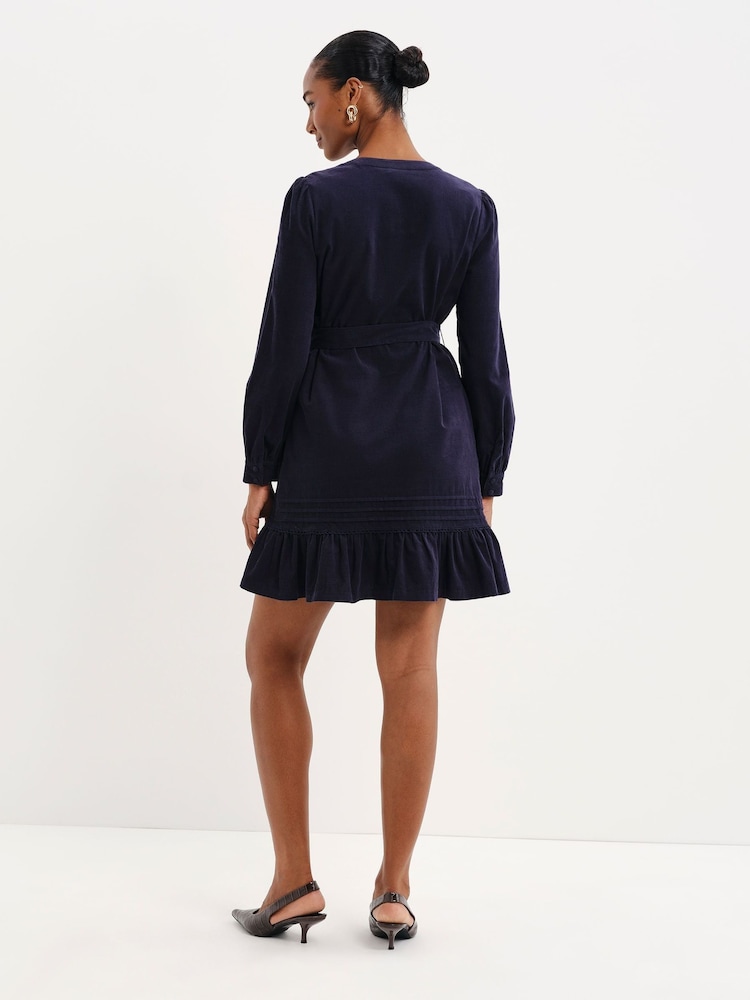 Finery Blue Marianne Corduroy Tie Waist Short Dress - Image 5 of 5 Finery Blue Marianne Corduroy Tie Waist Short Dress - Image 5 of 5