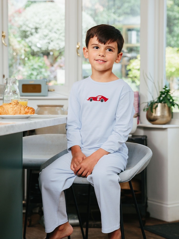 Trotters London Blue Stripe Sebastian Jersey Pyjamas - Image 1 of 3