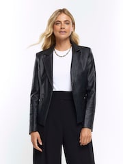 River Island Black Faux Leather Blazer - Image 1 of 4