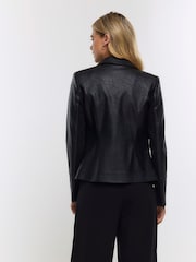 River Island Black Faux Leather Blazer - Image 2 of 4