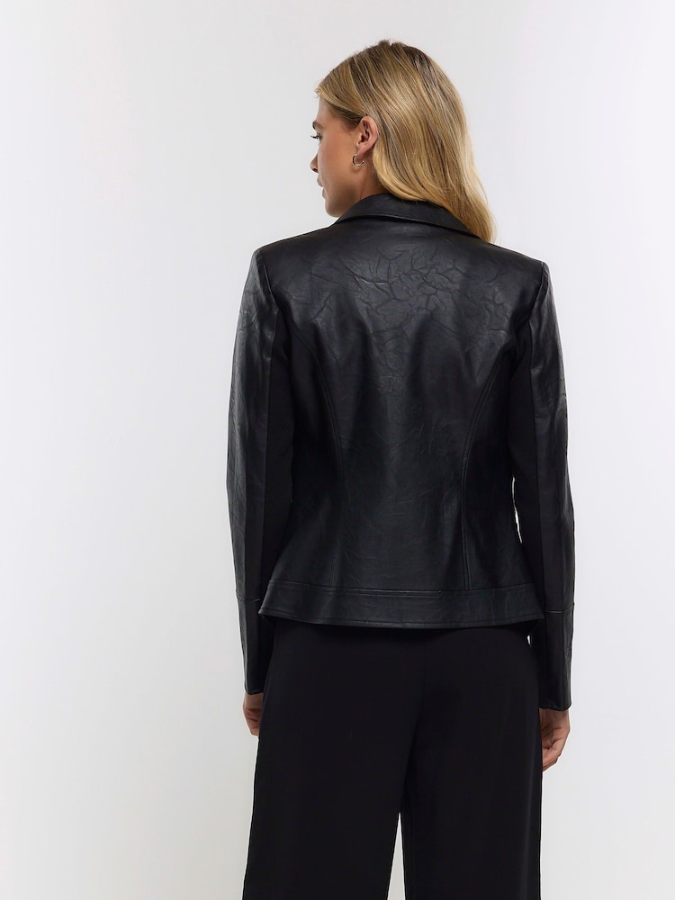 River Island Black Faux Leather Blazer - Image 2 of 4