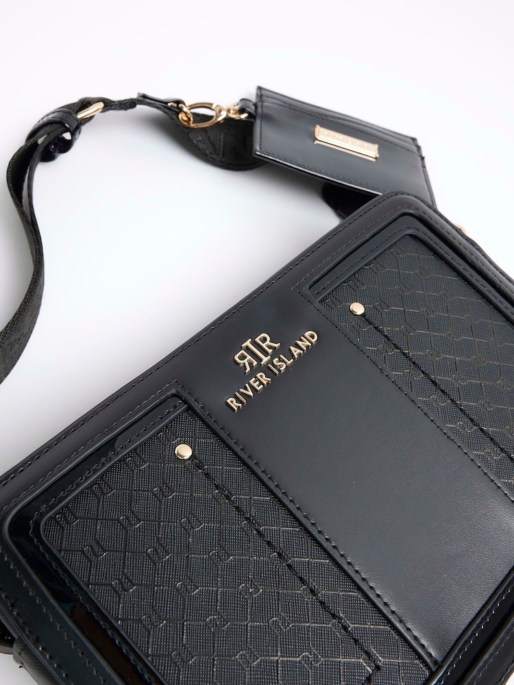River Island Black Monogram Boxy Cross-Body Bag - Image 4 of 4