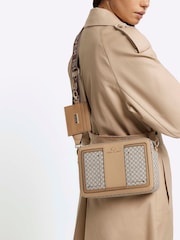 River Island Brown Monogram Boxy Cross-Body Bag - Image 1 of 6