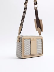 River Island Brown Monogram Boxy Cross-Body Bag - Image 4 of 6