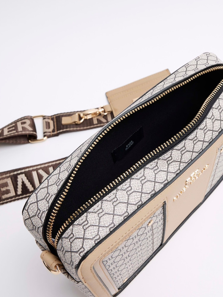 River Island Brown Monogram Boxy Cross-Body Bag - Image 6 of 6