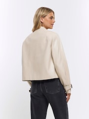River Island Cream Crop Faux Leather Trench Coat - Image 2 of 3