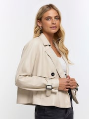 River Island Cream Crop Faux Leather Trench Coat - Image 3 of 3