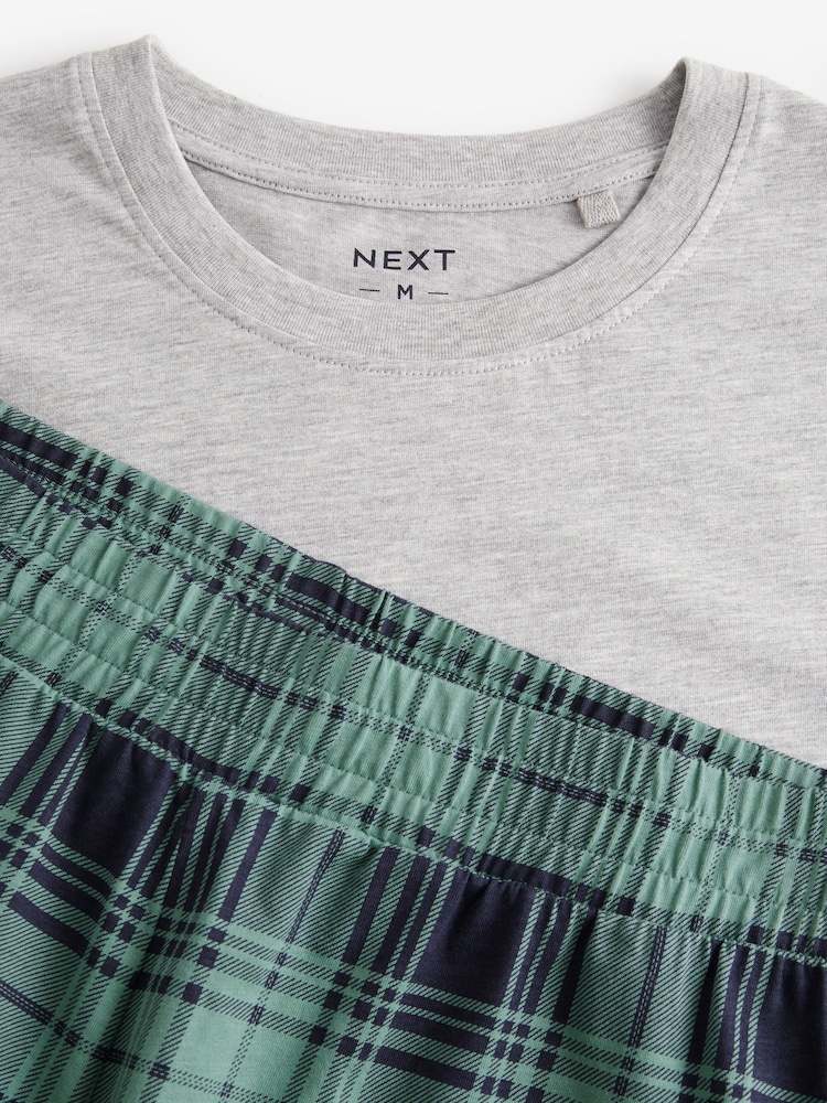 Blue/Grey Check Jersey Short 100% Cotton Pyjamas Set 2 Pack - Image 13 of 13