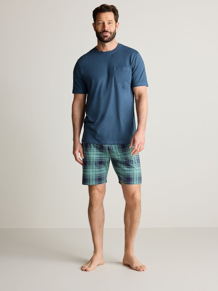 Blue/Grey Check Jersey Short 100% Cotton Pyjamas Set 2 Pack - Image 2 of 13