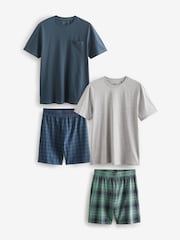 Blue/Grey Check Jersey Short 100% Cotton Pyjamas Set 2 Pack - Image 8 of 13