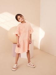 Orange Crochet Embellished Short Sleeve Jersey Dress (3-16yrs) - Image 1 of 6