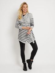 JoJo Maman Bébé Marl Grey Grey Stripe Maternity & Nursing Cardigan - Image 1 of 3