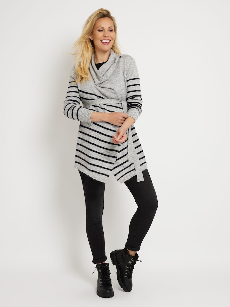 JoJo Maman Bébé Marl Grey Grey Stripe Maternity & Nursing Cardigan - Image 1 of 3