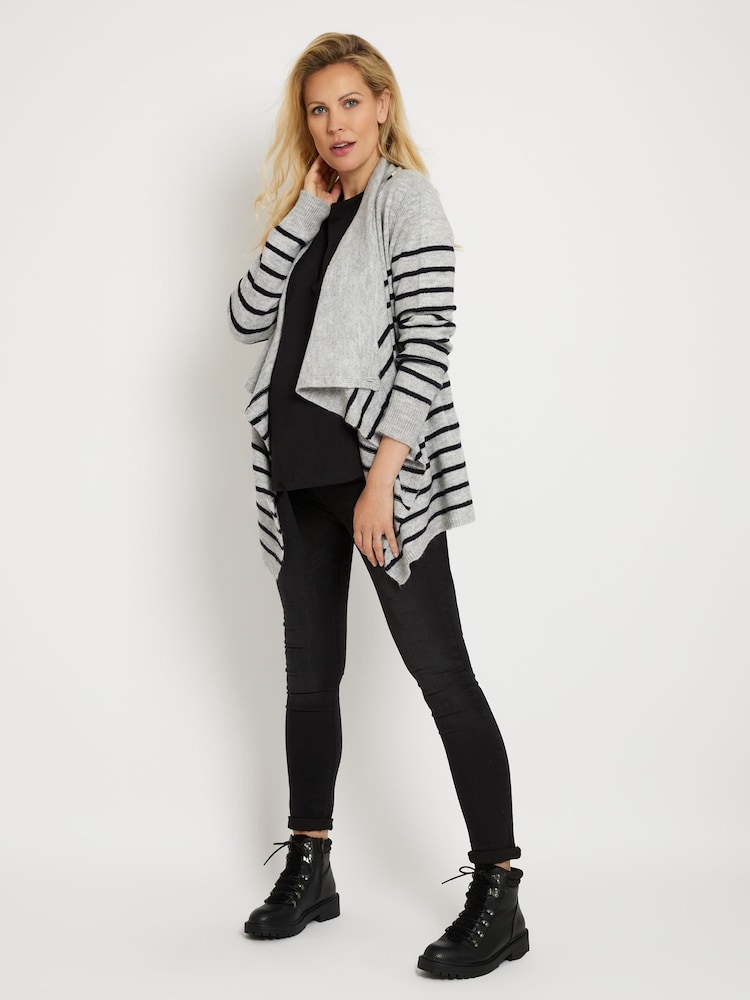 JoJo Maman Bébé Marl Grey Grey Stripe Maternity & Nursing Cardigan - Image 2 of 3