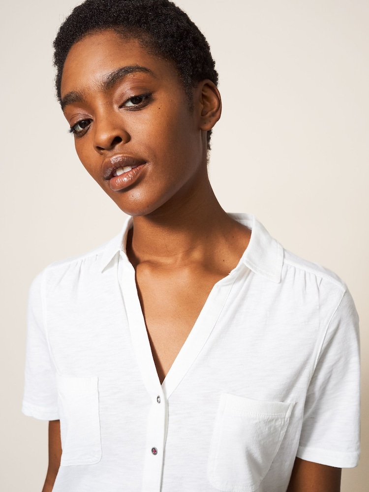 White Stuff White Pocket Penny Jersey 100% Cotton Shirt - Image 4 of 7