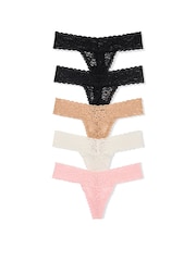 Victoria's Secret Black/Nude/White/Pink Thong 5 Pack Lace Knickers - Image 1 of 3