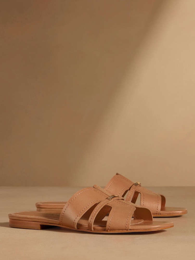 Russell & Bromley Tan Clyde Flat Mule Sandals - Image 1 of 7