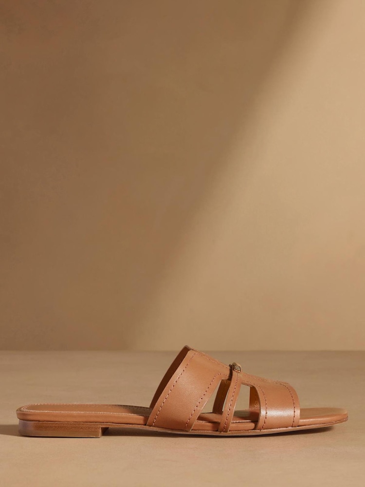 Russell & Bromley Tan Clyde Flat Mule Sandals - Image 2 of 7
