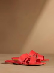 Russell & Bromley Red Clyde Flat Mule Sandals - Image 1 of 7