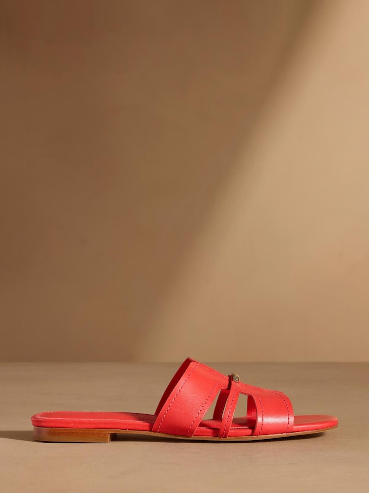 Russell & Bromley Red Clyde Flat Mule Sandals - Image 2 of 7