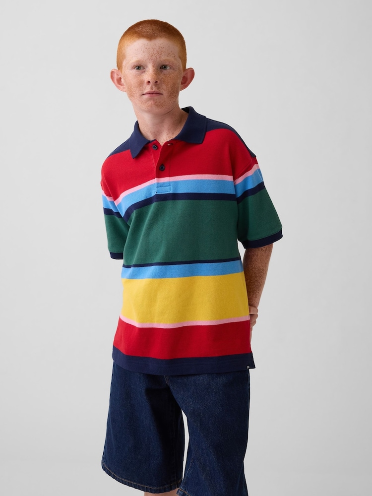 Gap Multi Stripe Relaxed Pique Polo Shirt (4-13yrs) - Image 1 of 5